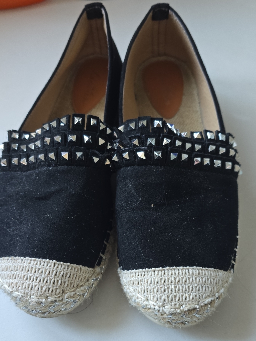 Black Studded Espadrille Flats - Women